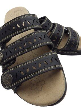 Hueneph Women's Comfort Leather Slides Lightweight Flat Sandals Cute Slip On